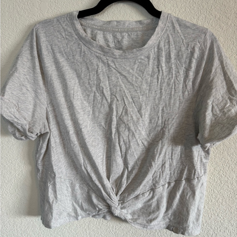 Fabletics Gray Crop Tie Front Short Sleeve Tee
